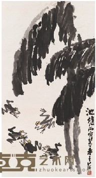 崔子范 1986年作 蛙趣 立轴 112.5*59.8cm